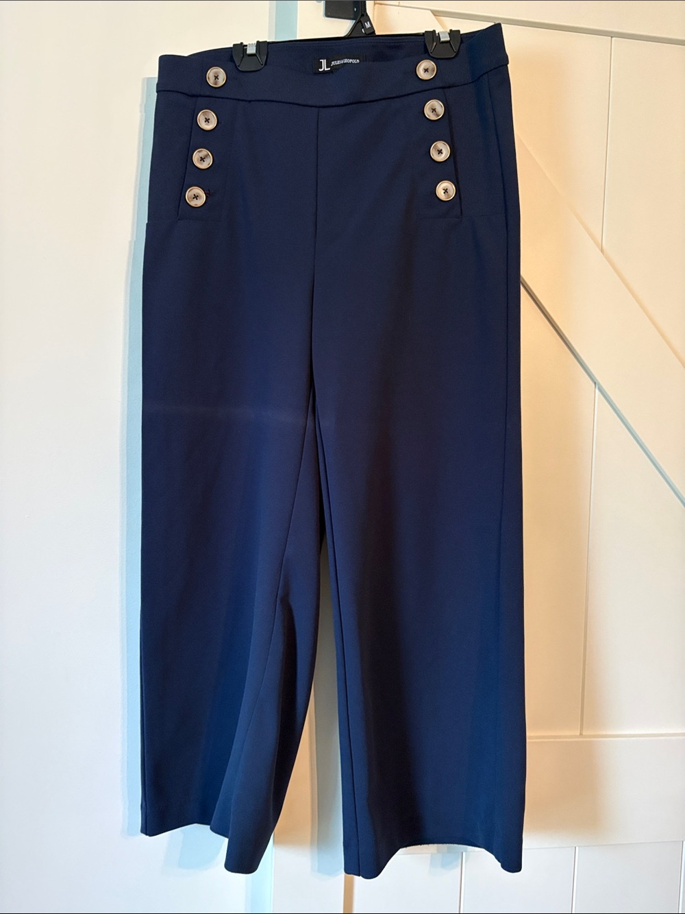 Navy Sailor-Button Wide Leg Trousers
